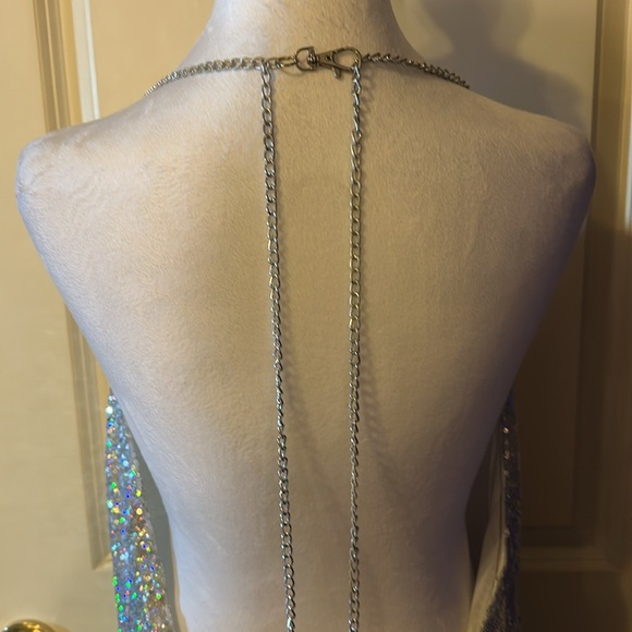 Club Wear silver sparkle ombré backless connects w/ chin around neck adjustable - Picture 7 of 10